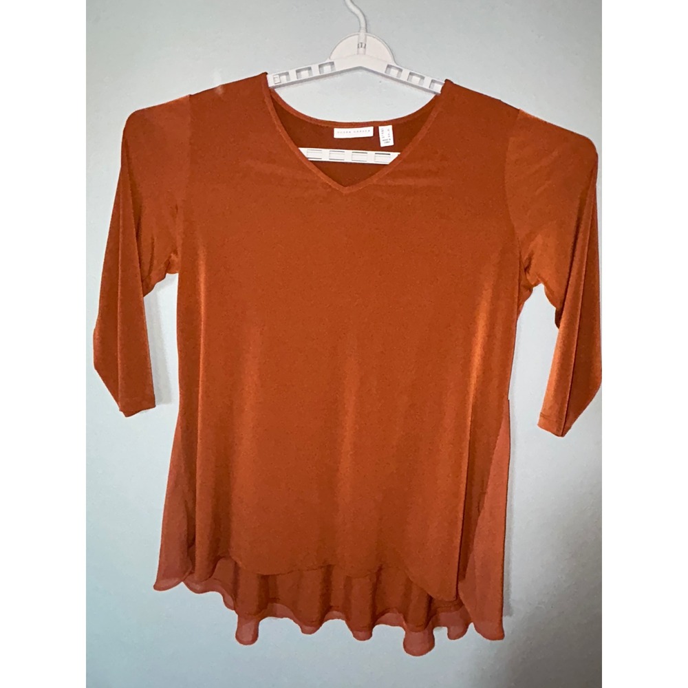 Susan Graver Tunic Top Womens Size L Large Rust Orange Mixed Media Boho Chic